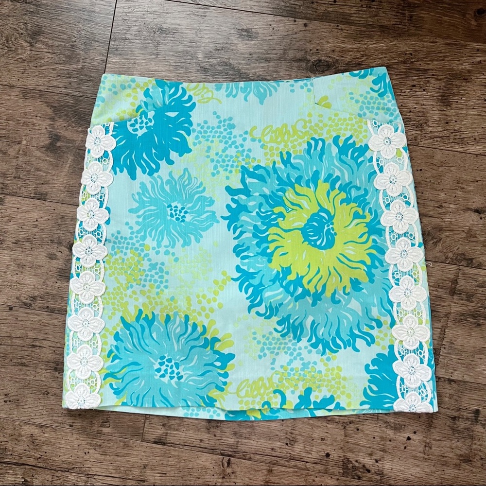 Lilly Pulitzer Original Roslyn Lace Floral Skirt Seeing Things Aquamarin…